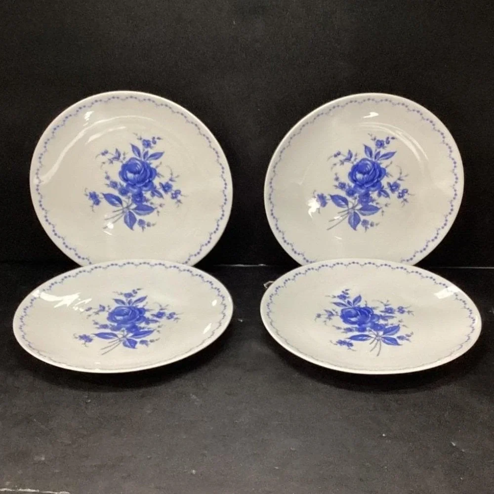 Alboth & Kaiser Bavaria Salad Plates, Set‎ of 4, Vintage Blue Floral Tableware